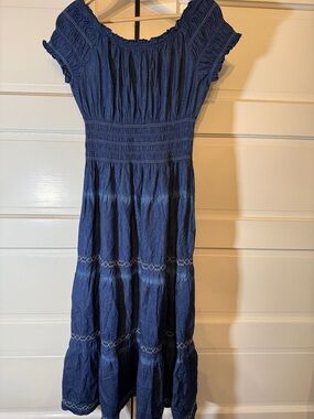 Milkmaid Cottage Core Maxi Dress Smocked Off Shoulder Tiered
